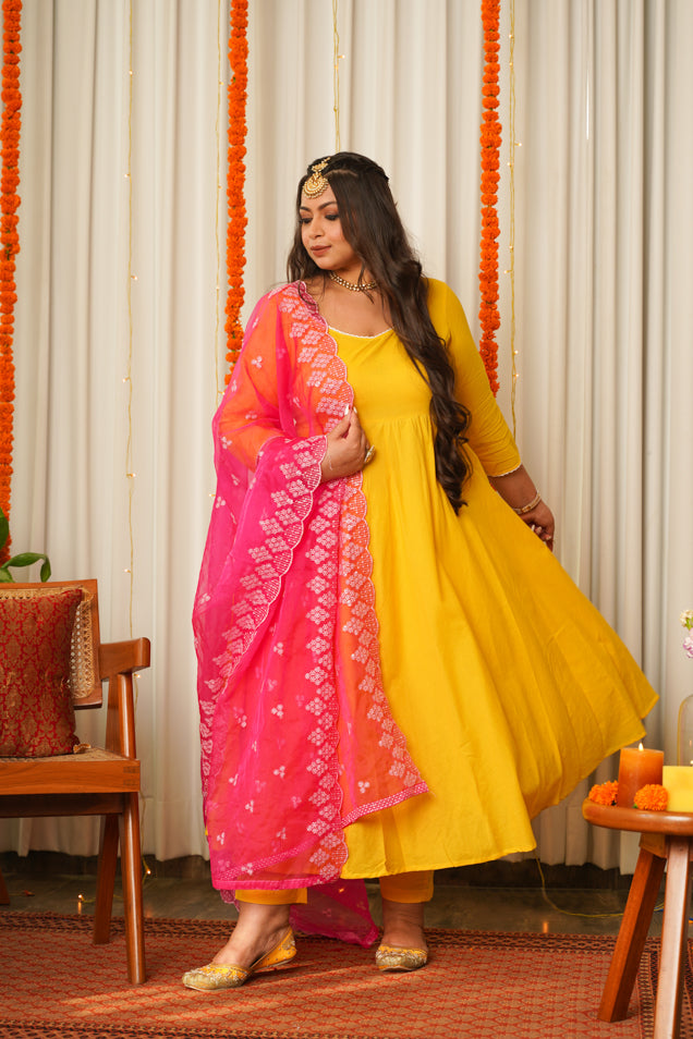 Women's Rosemary Yellow Anarkali - Nangalia Ruchira