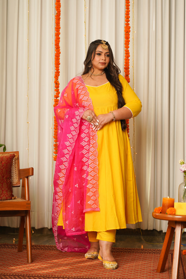 Women's Rosemary Yellow Anarkali - Nangalia Ruchira