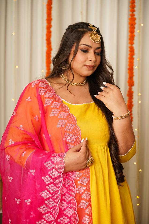 Women's Rosemary Yellow Anarkali - Nangalia Ruchira