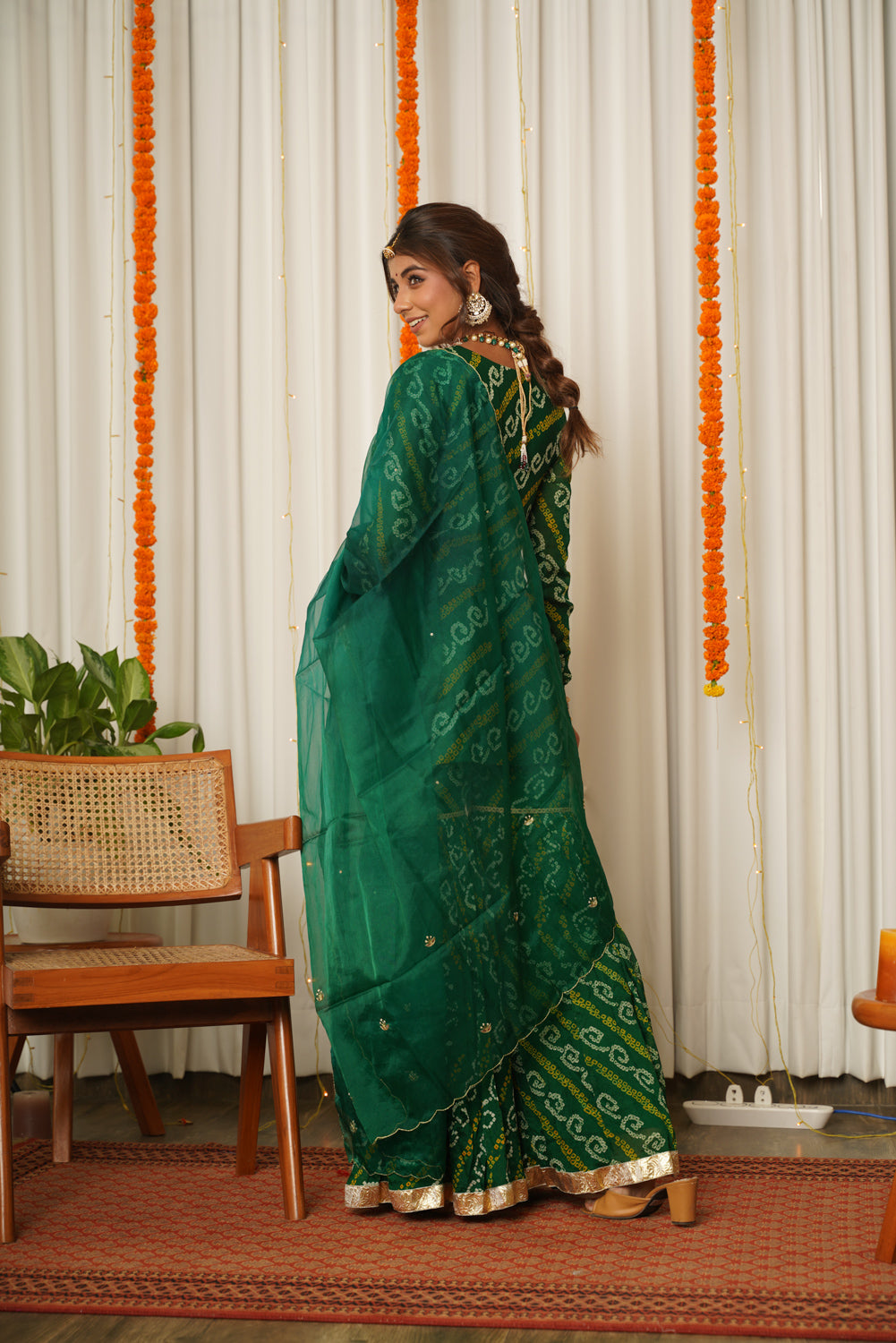 Women's Green Bandhani Gota Patti Kurta Sharara Set - (Set Of 3) - Nangalia Ruchira
