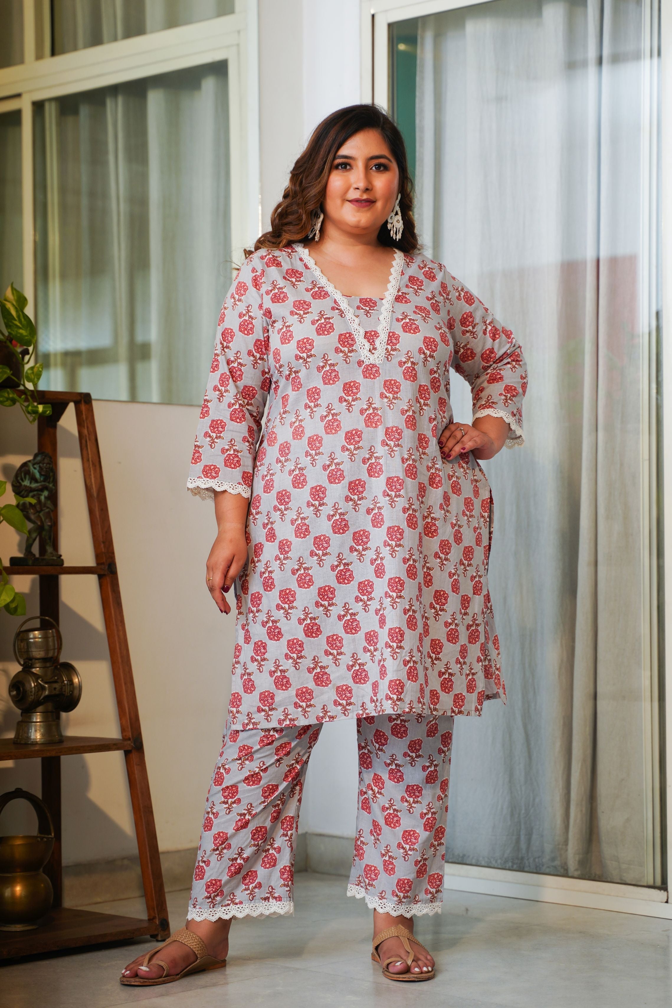 Women's Rose Print Co-Ord Set - Nangalia Ruchira