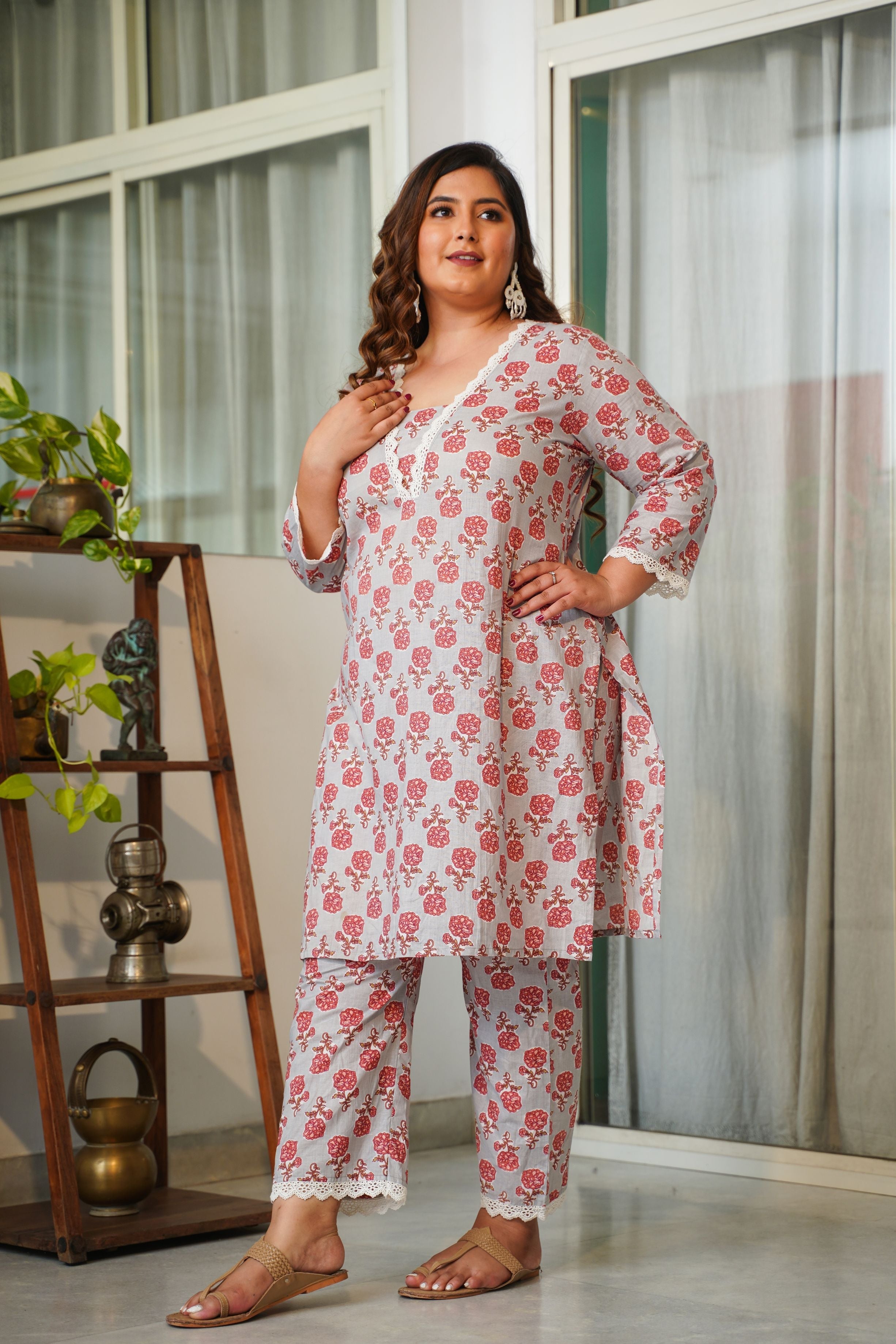 Women's Rose Print Co-Ord Set - Nangalia Ruchira