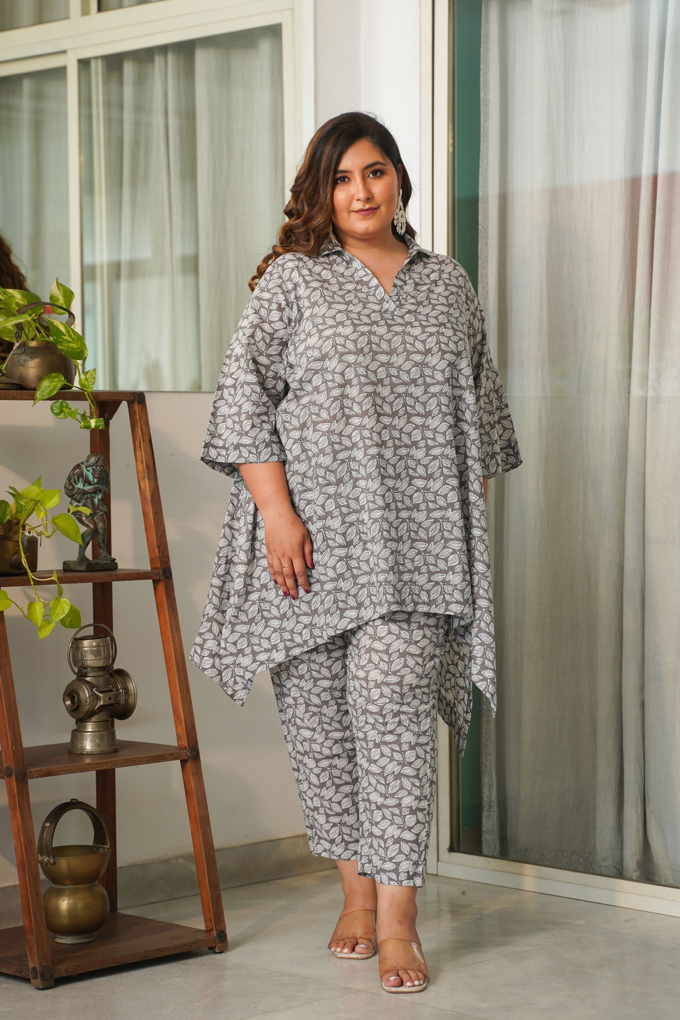 Women's Grey Ikigai Printed Cotton Co-Ord Set - Nangalia Ruchira