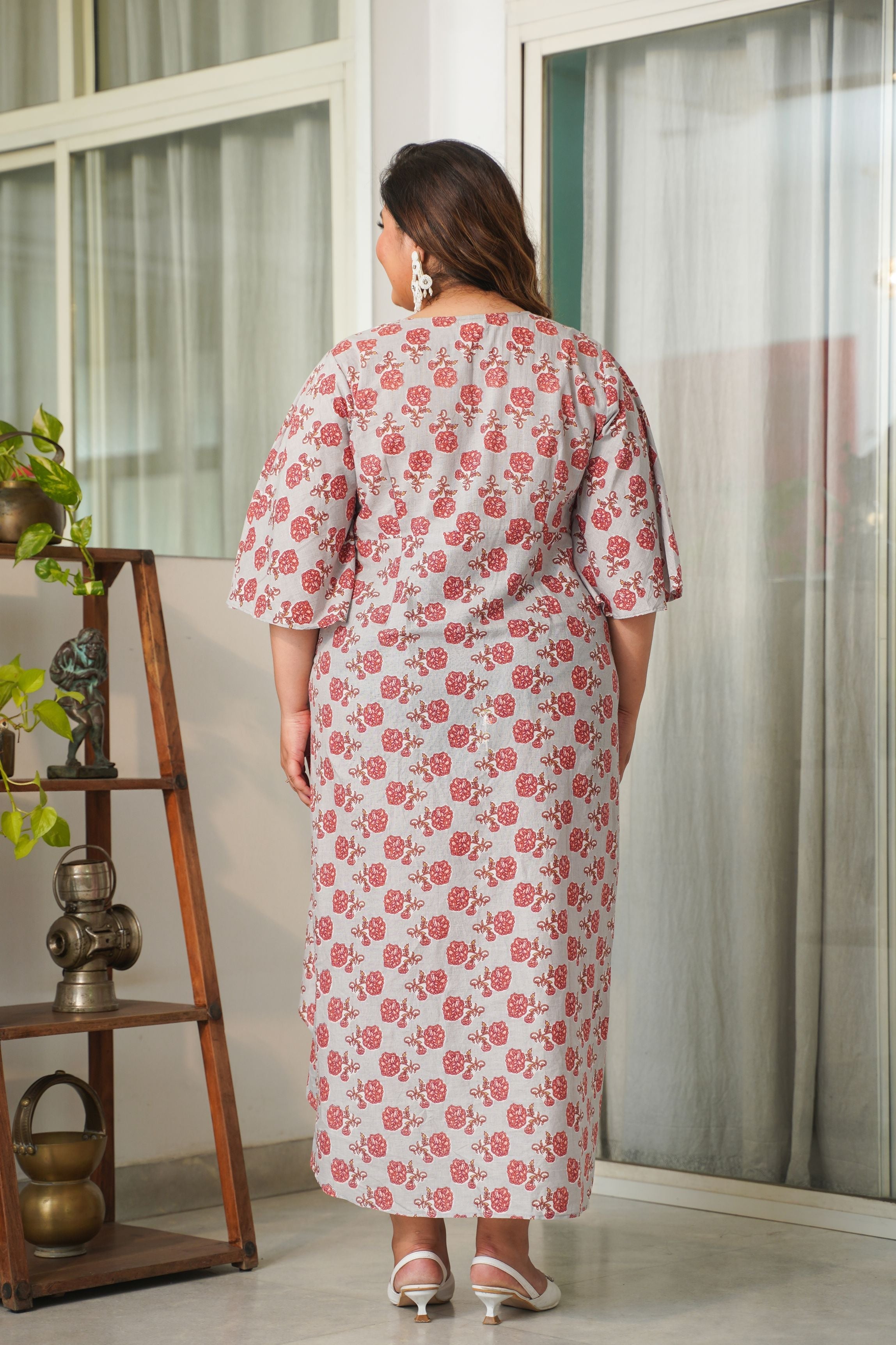 Women's Rose Print Draped Dress - Nangalia Ruchira