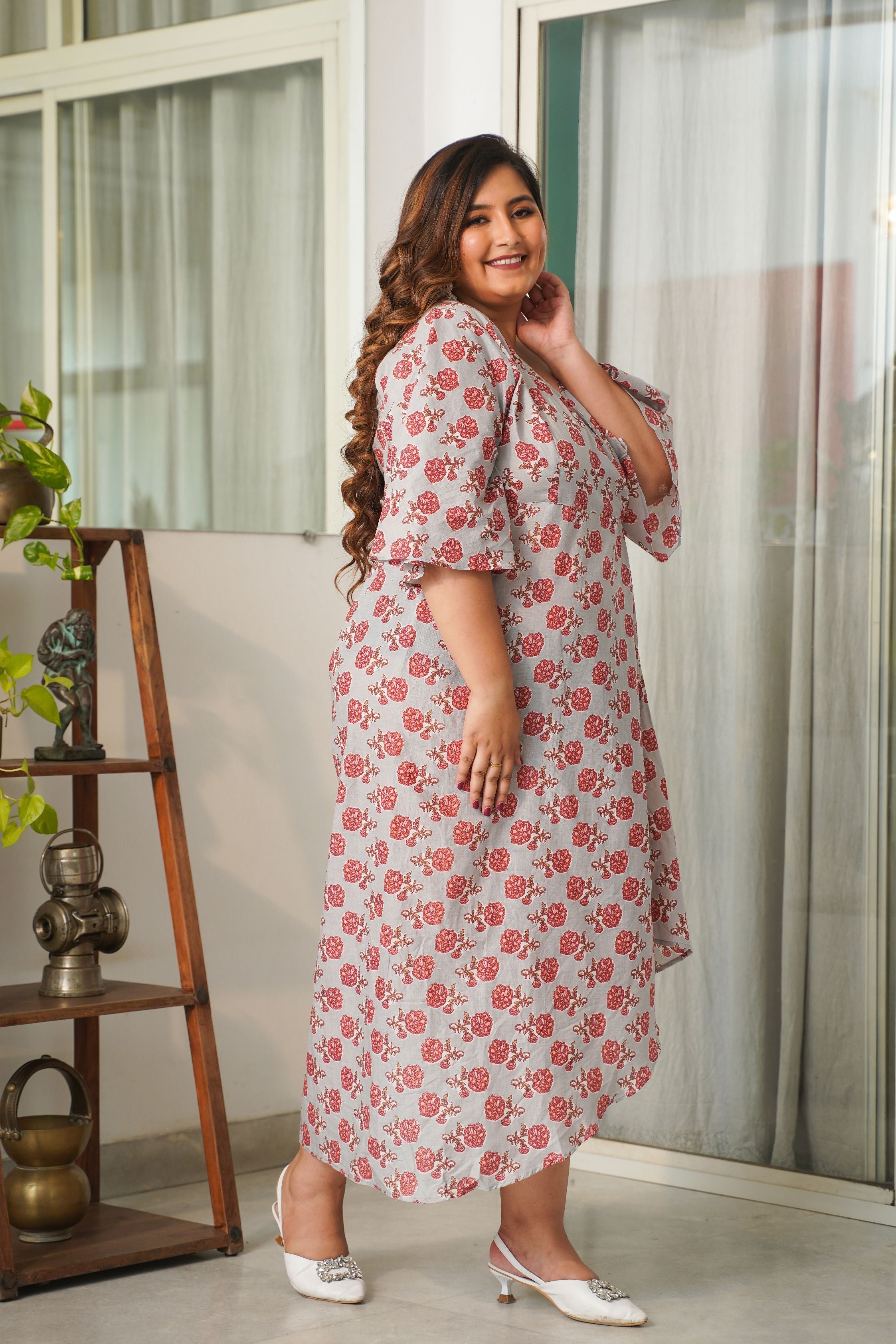 Women's Rose Print Draped Dress - Nangalia Ruchira