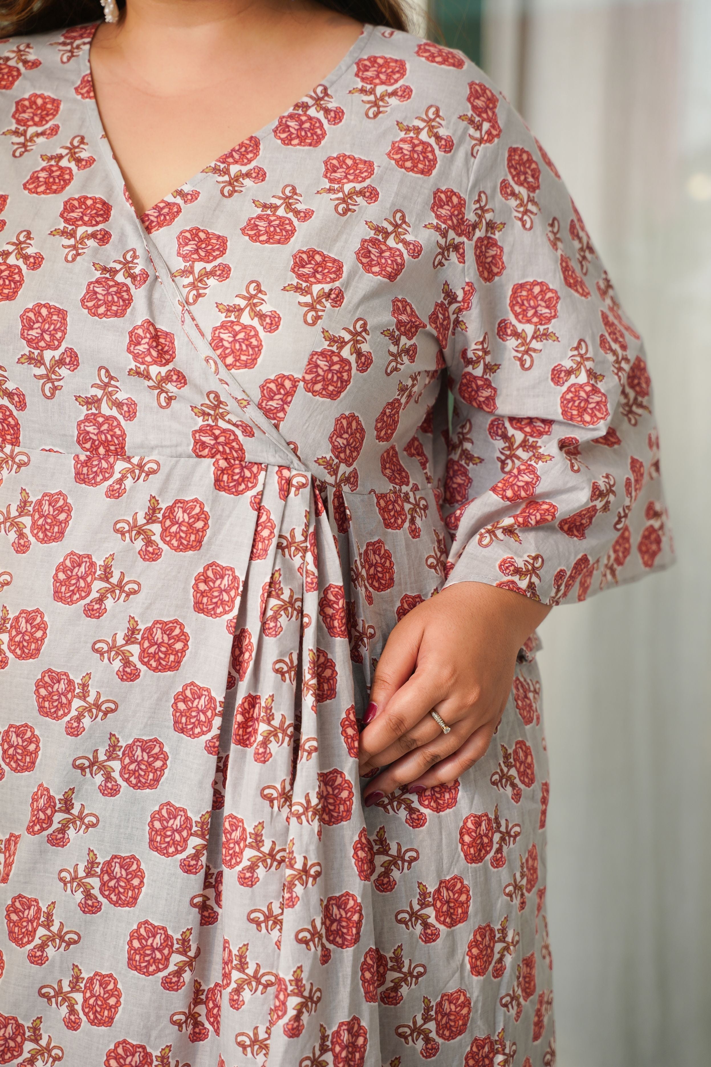 Women's Rose Print Draped Dress - Nangalia Ruchira