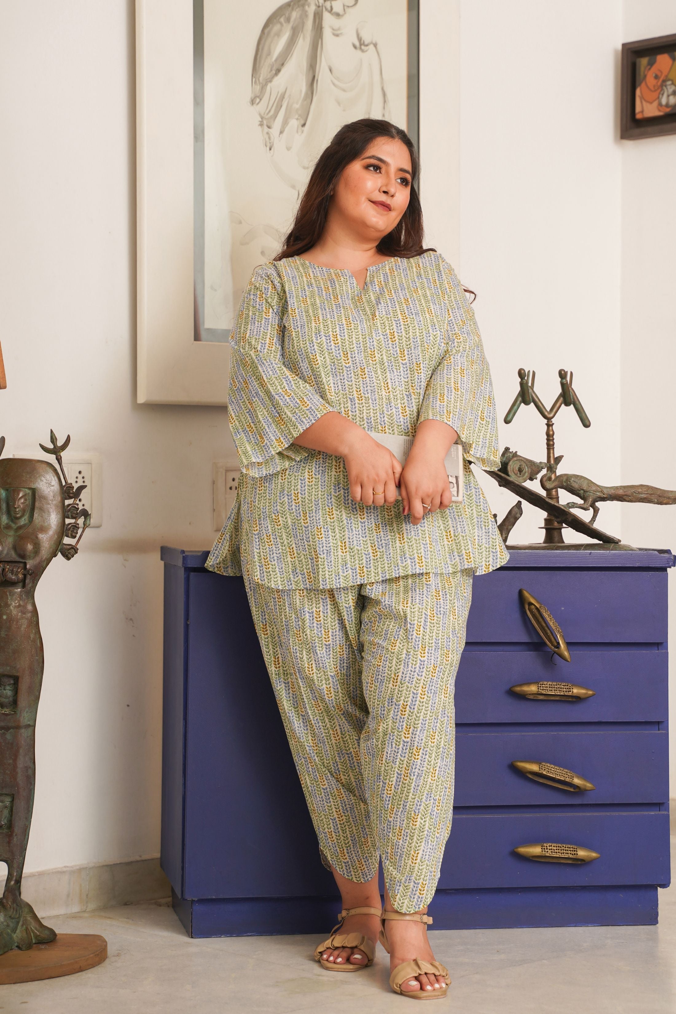 Women's Mint Cotton Printed Co-Ord Set With Salwar - Nangalia Ruchira
