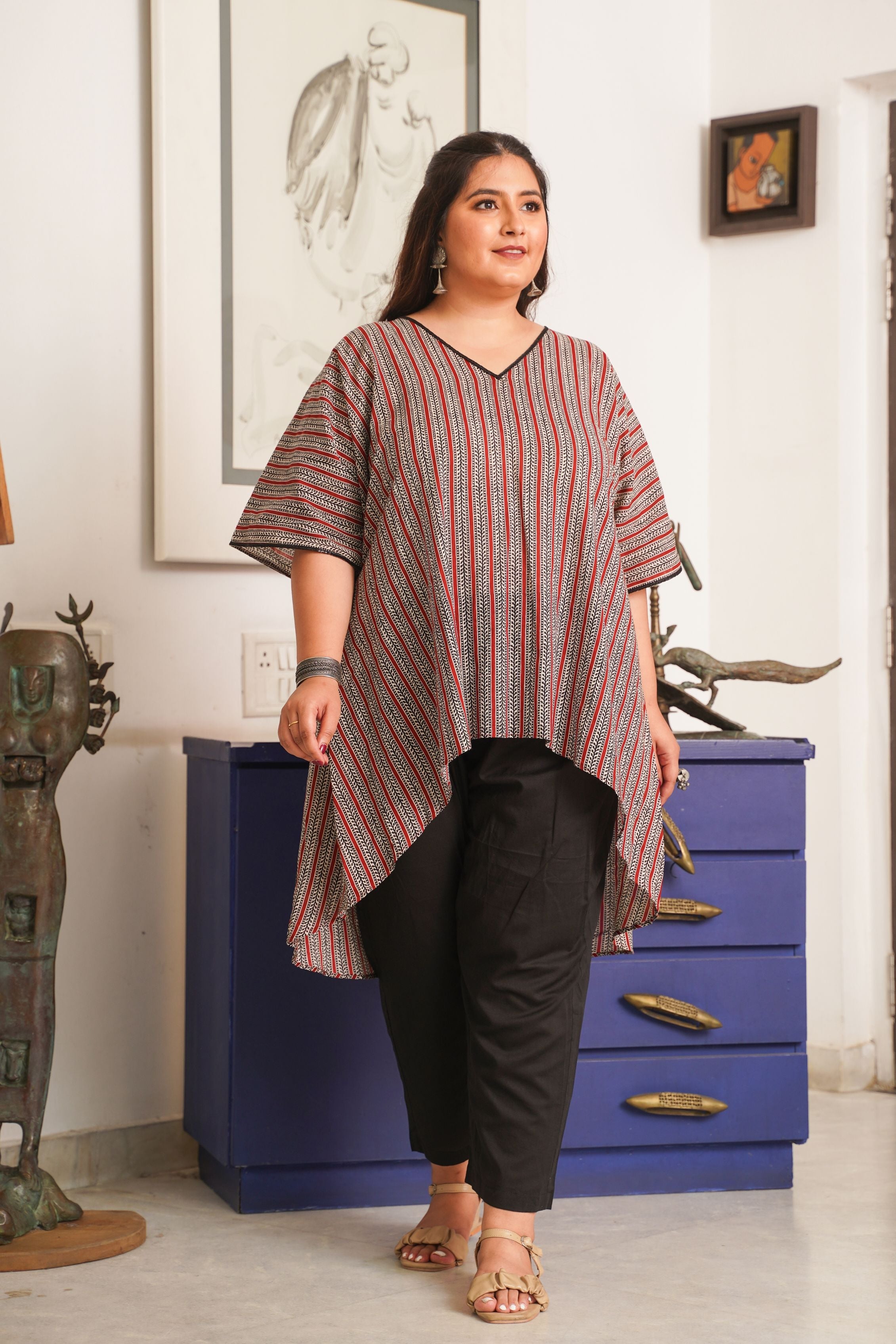 Women's Boho Stripes Anti-Fit Top  ( Only Top ) - Nangalia Ruchira