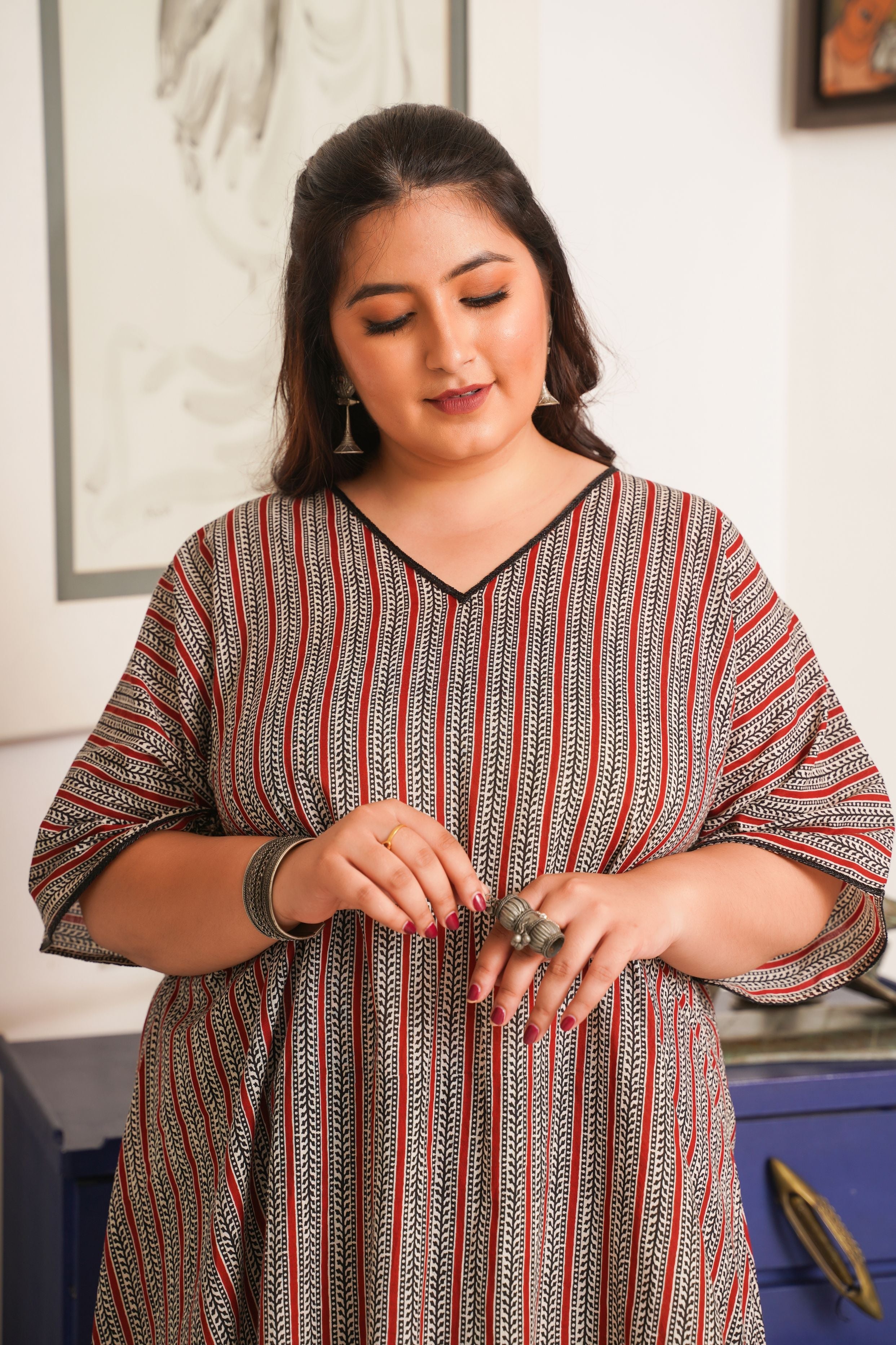 Women's Boho Stripes Anti-Fit Top  ( Only Top ) - Nangalia Ruchira