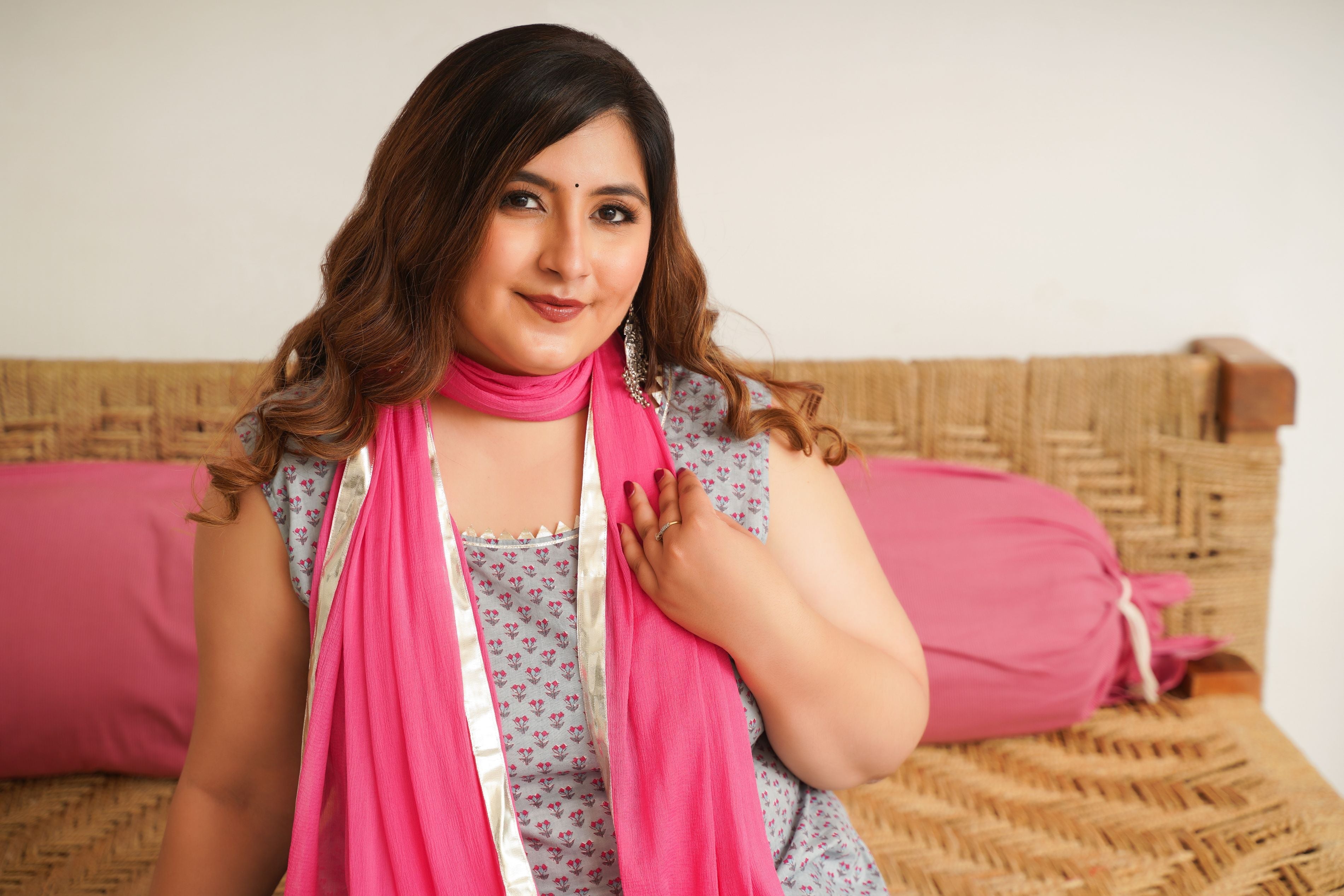 Women's Blue Pink Gota Sharara Set (Set Of 3) - Nangalia Ruchira