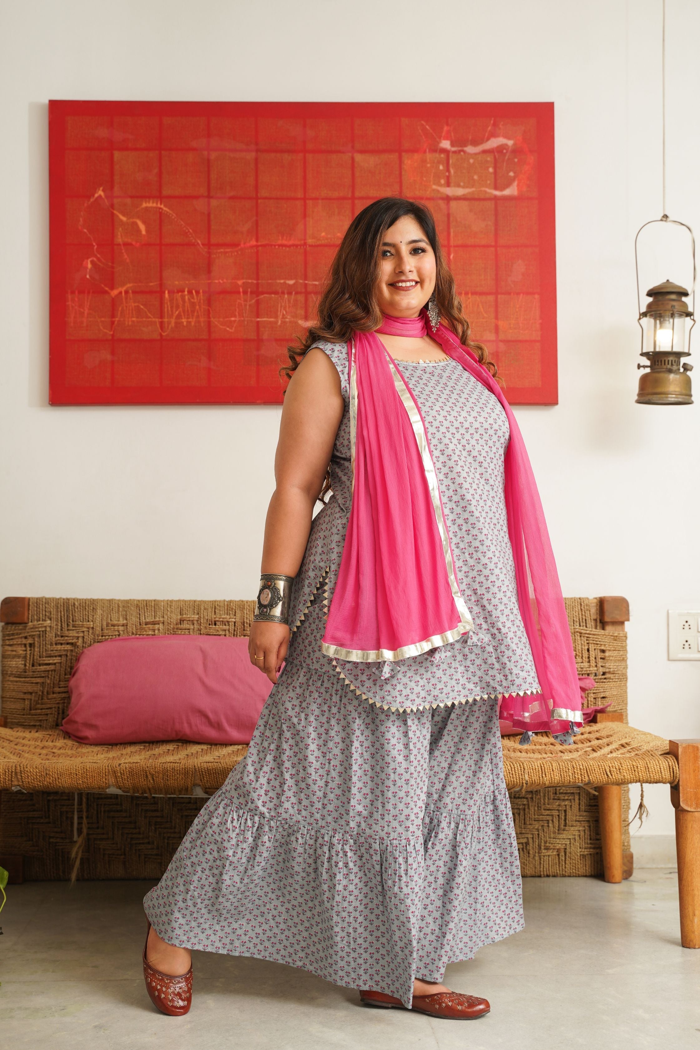 Women's Blue Pink Gota Sharara Set (Set Of 3) - Nangalia Ruchira