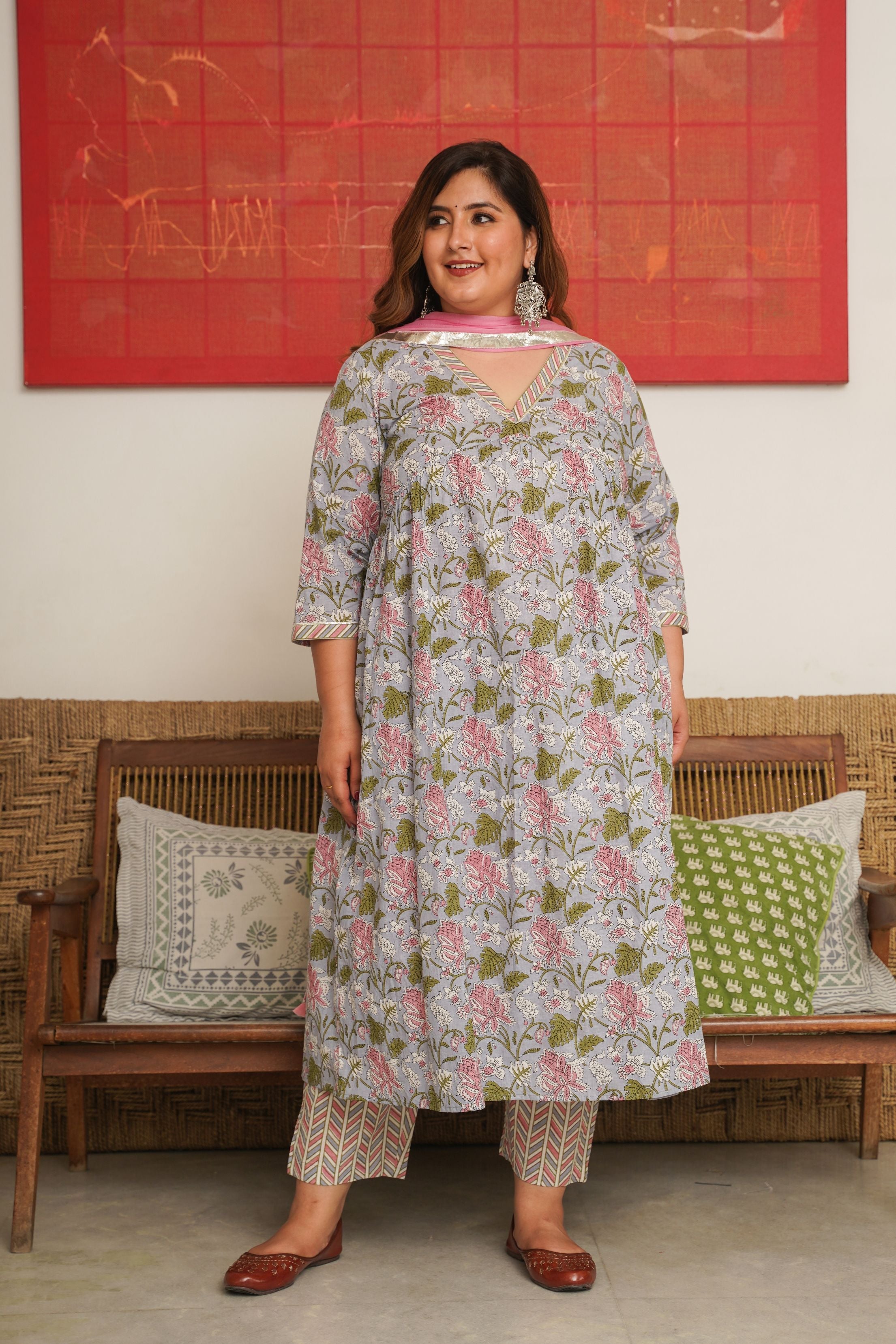 Women's Tropical Print Alia Kurta Suit Set - ( Set Of 3 ) - Nangalia Ruchira