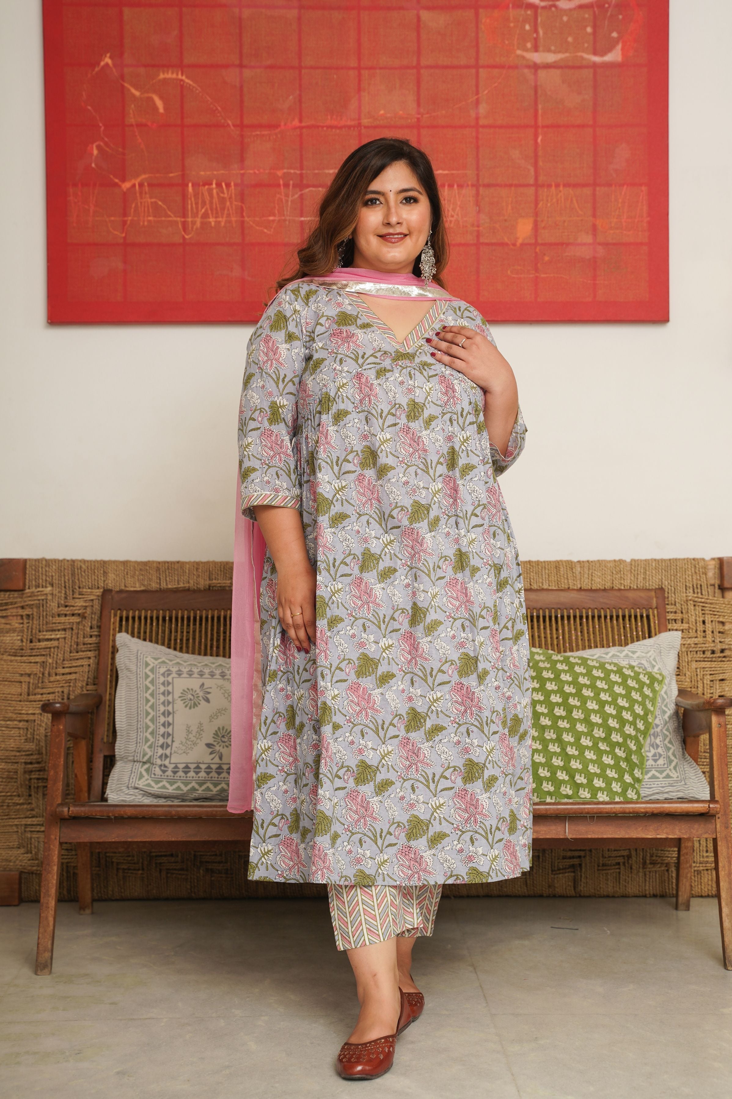 Women's Tropical Print Alia Kurta Suit Set - ( Set Of 3 ) - Nangalia Ruchira