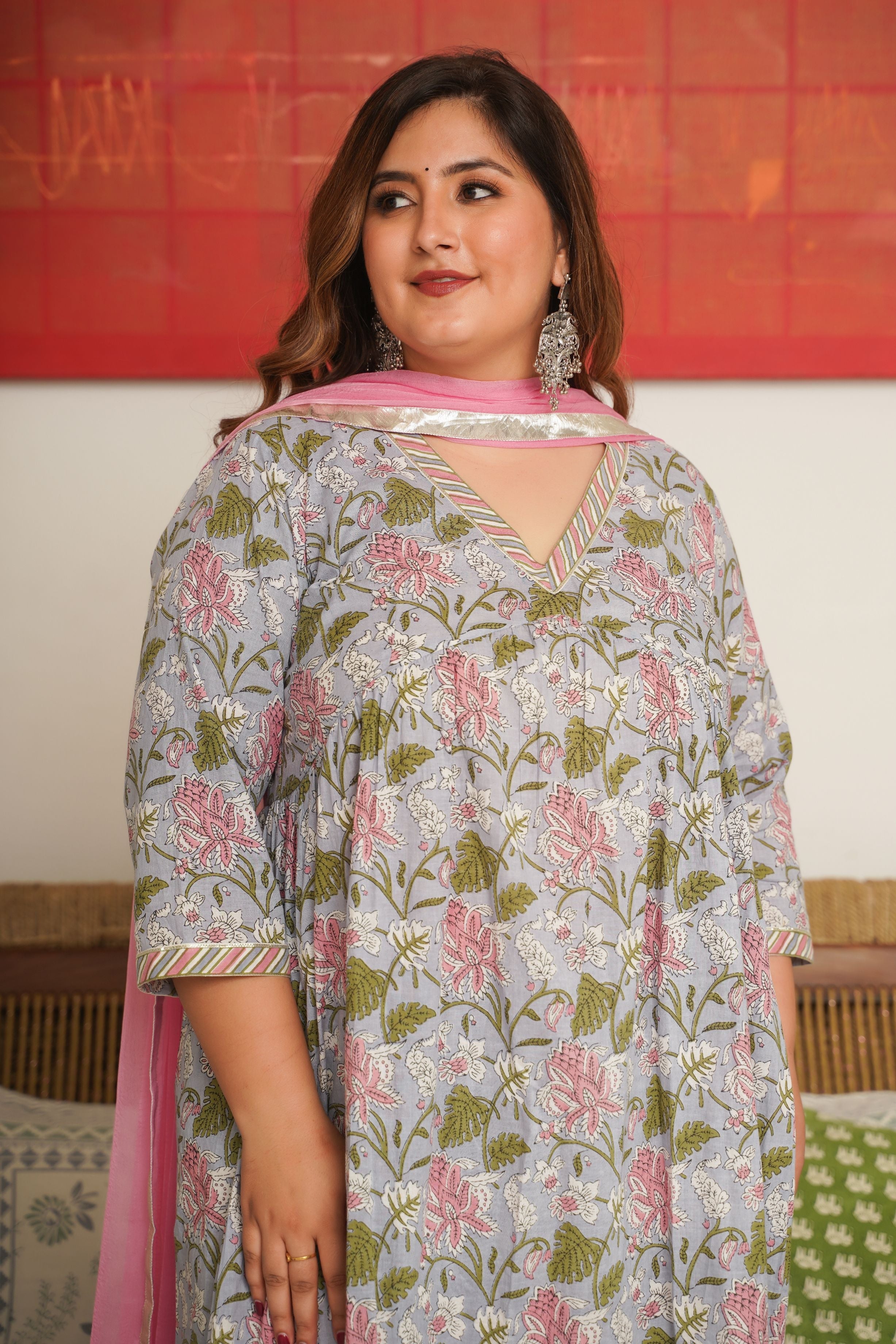 Women's Tropical Print Alia Kurta Suit Set - ( Set Of 3 ) - Nangalia Ruchira