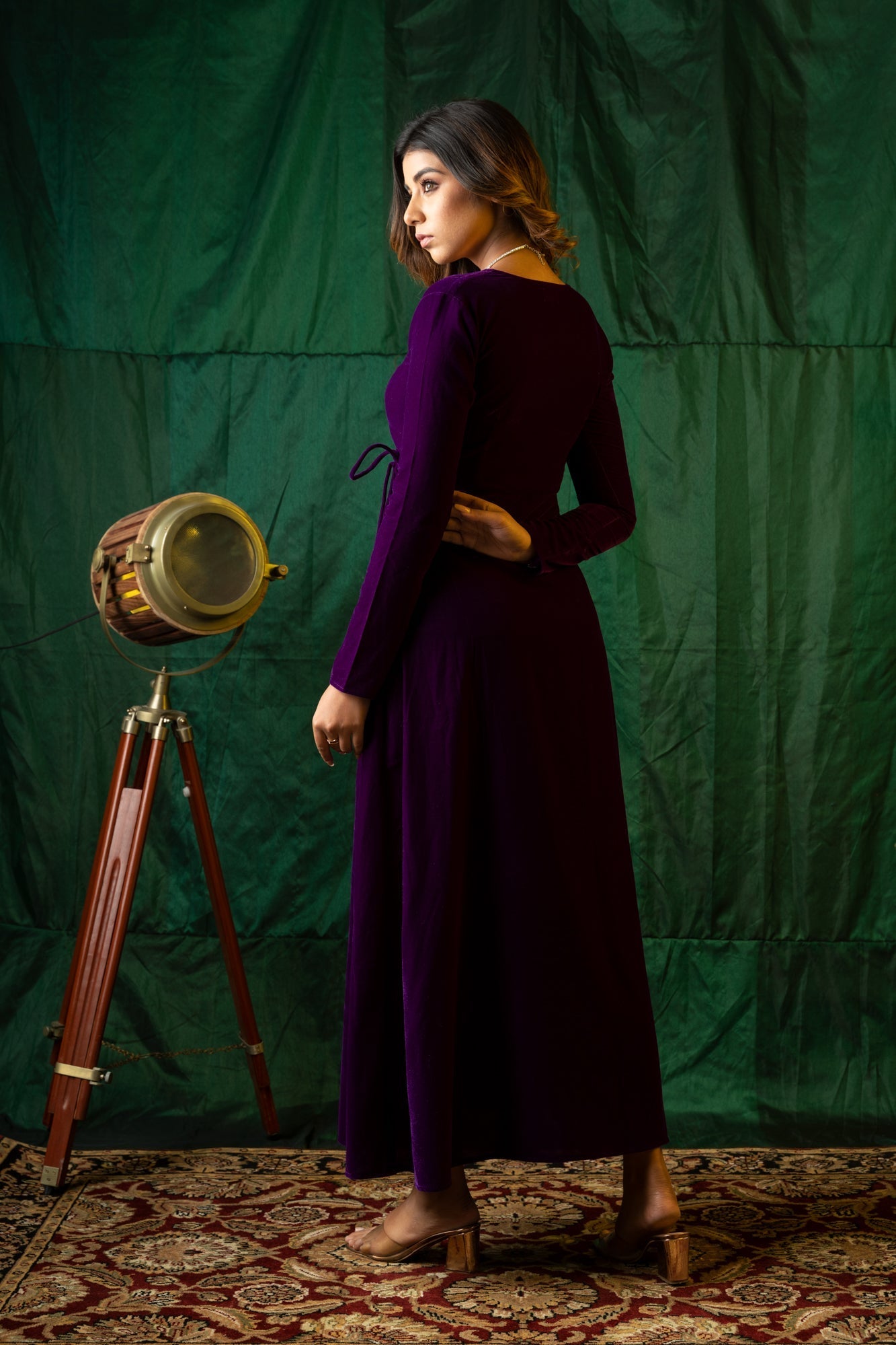 Women's Purple Velvet Wrap Gown - Nangalia Ruchira