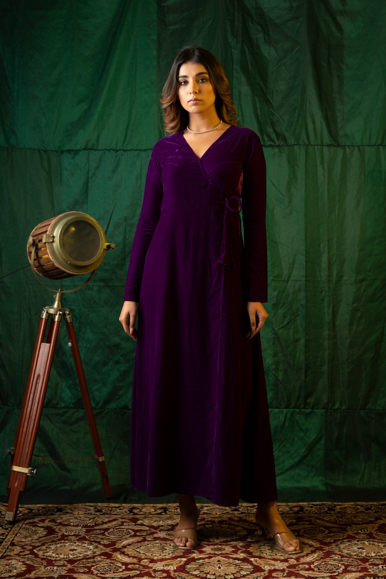 Women's Purple Velvet Wrap Gown - Nangalia Ruchira