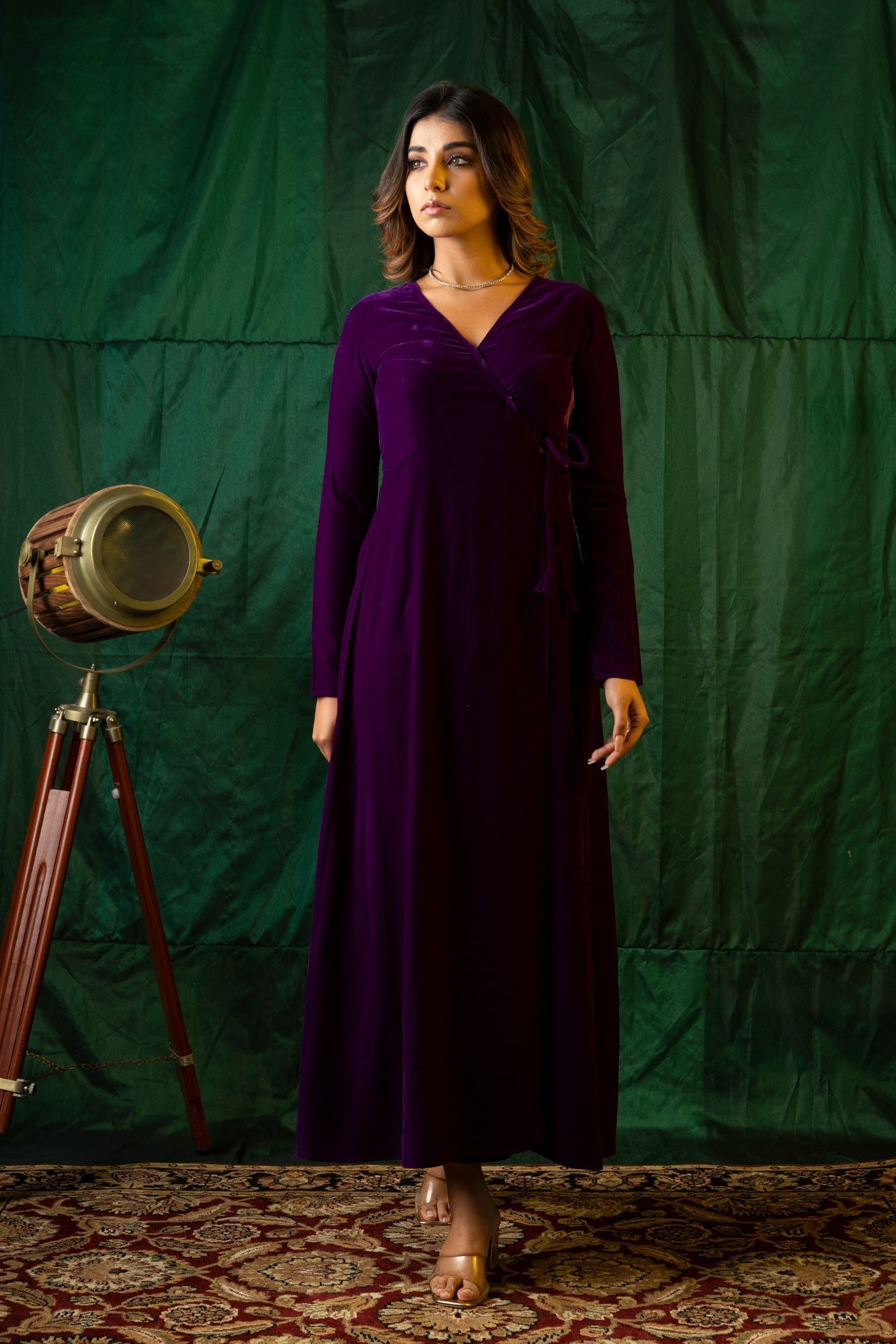 Women's Purple Velvet Wrap Gown - Nangalia Ruchira