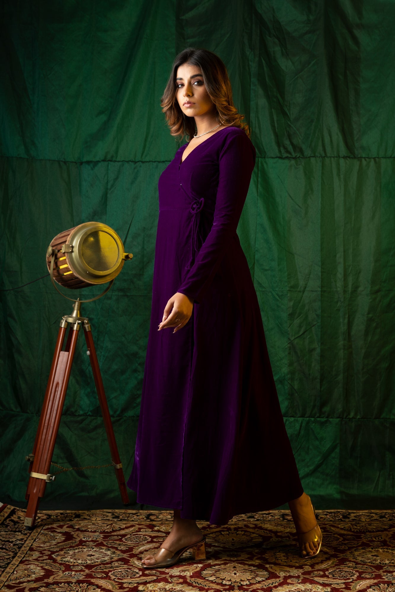 Women's Purple Velvet Wrap Gown - Nangalia Ruchira