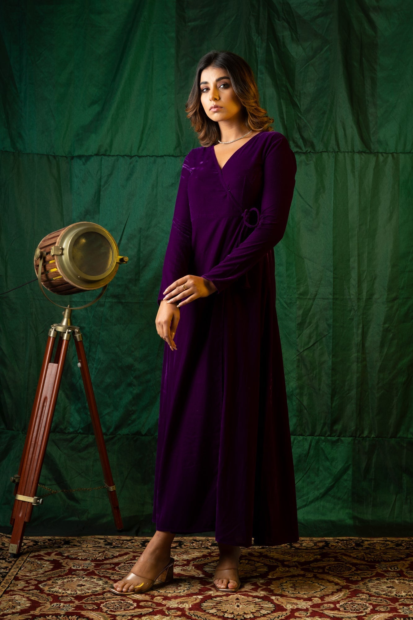 Women's Purple Velvet Wrap Gown - Nangalia Ruchira