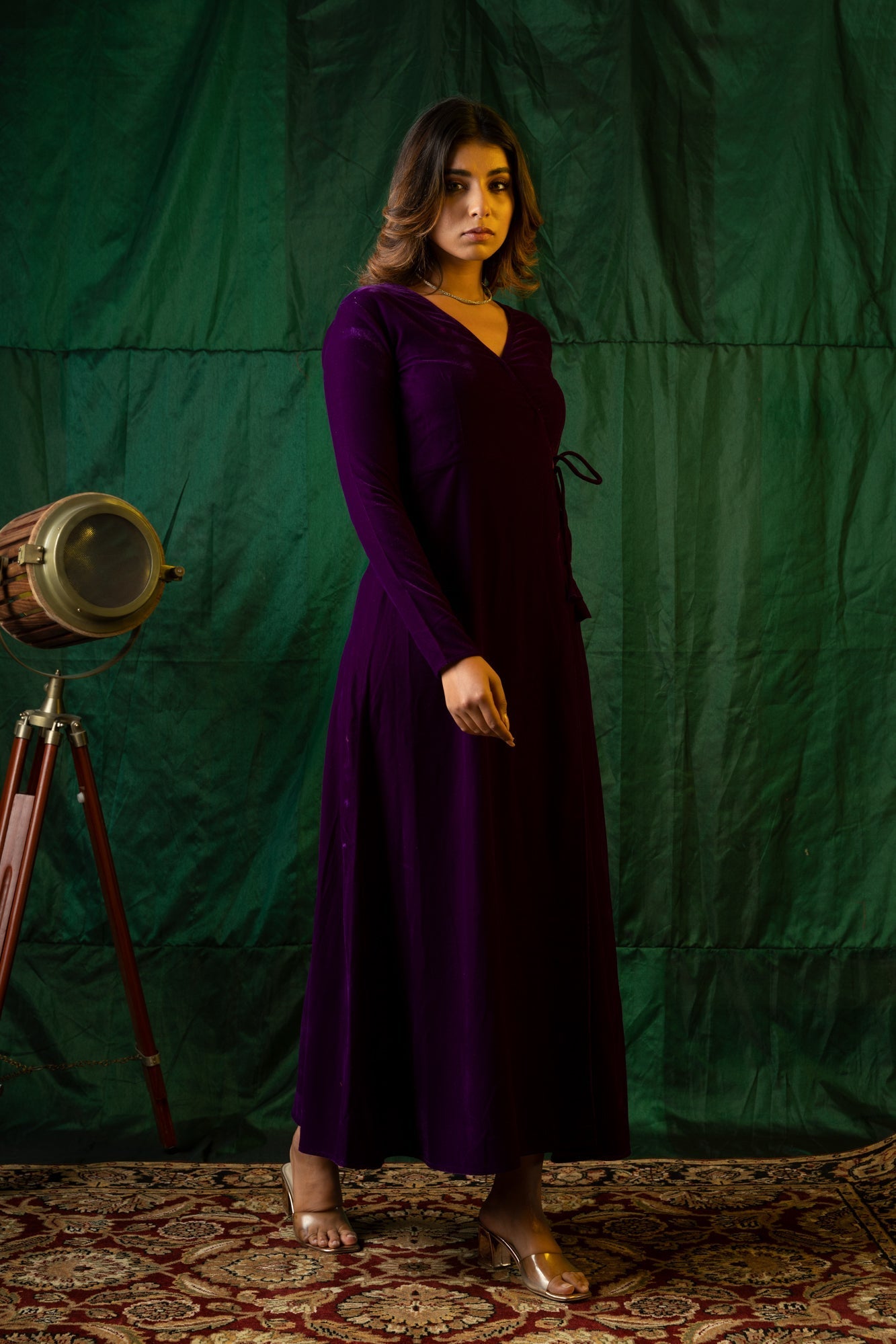 Women's Purple Velvet Wrap Gown - Nangalia Ruchira