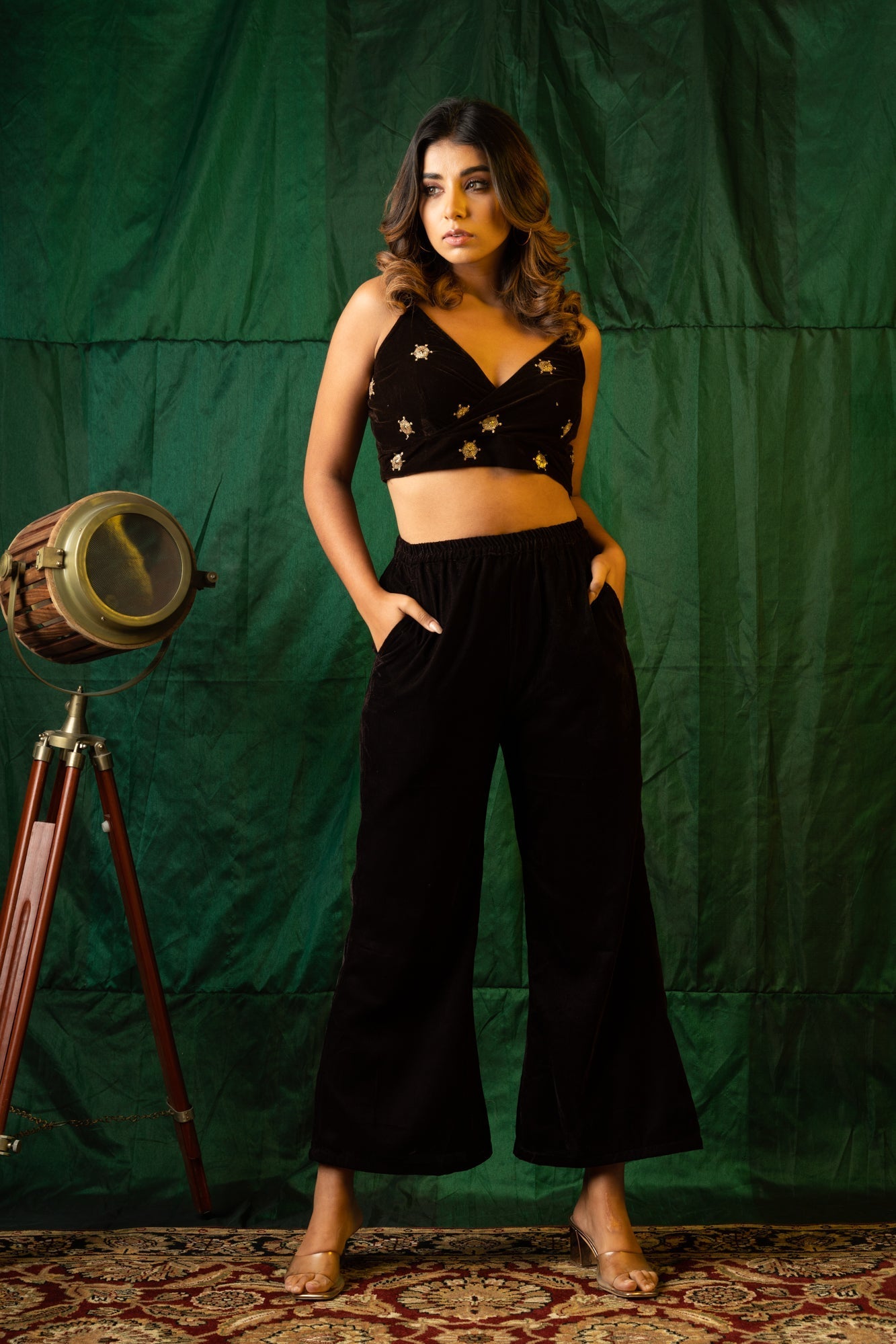 Women's Brown Velvet Gold Bralet - Nangalia Ruchira