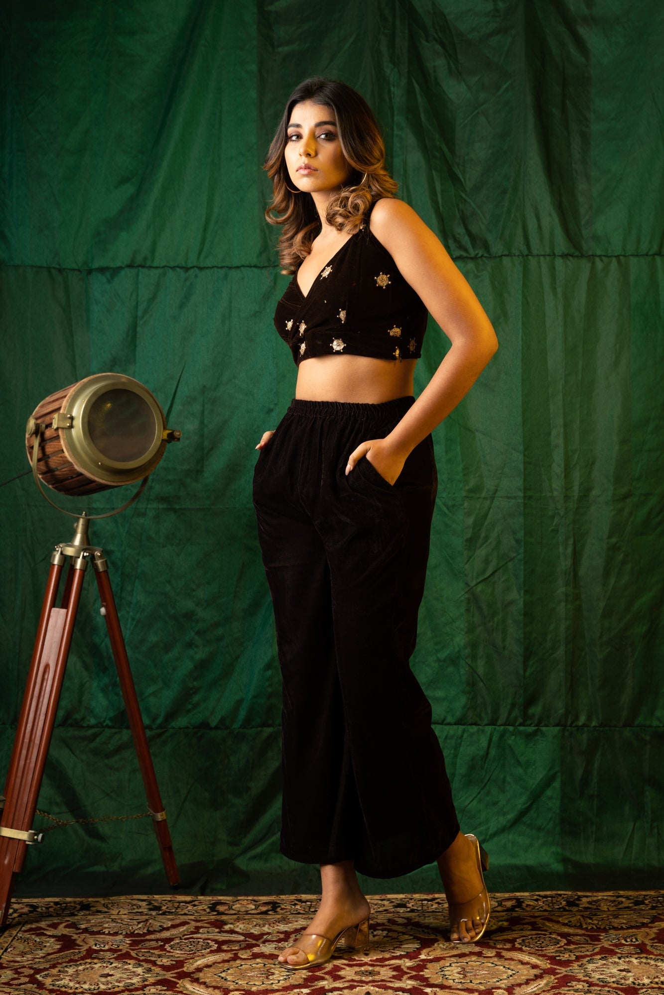 Women's Brown Velvet Gold Bralet - Nangalia Ruchira