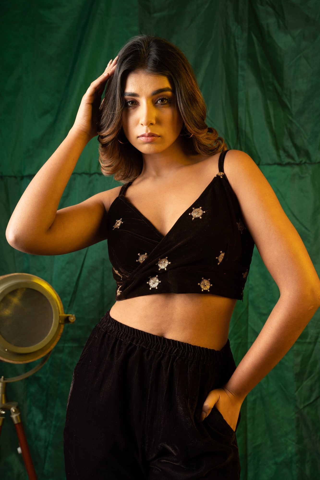 Women's Brown Velvet Gold Bralet - Nangalia Ruchira