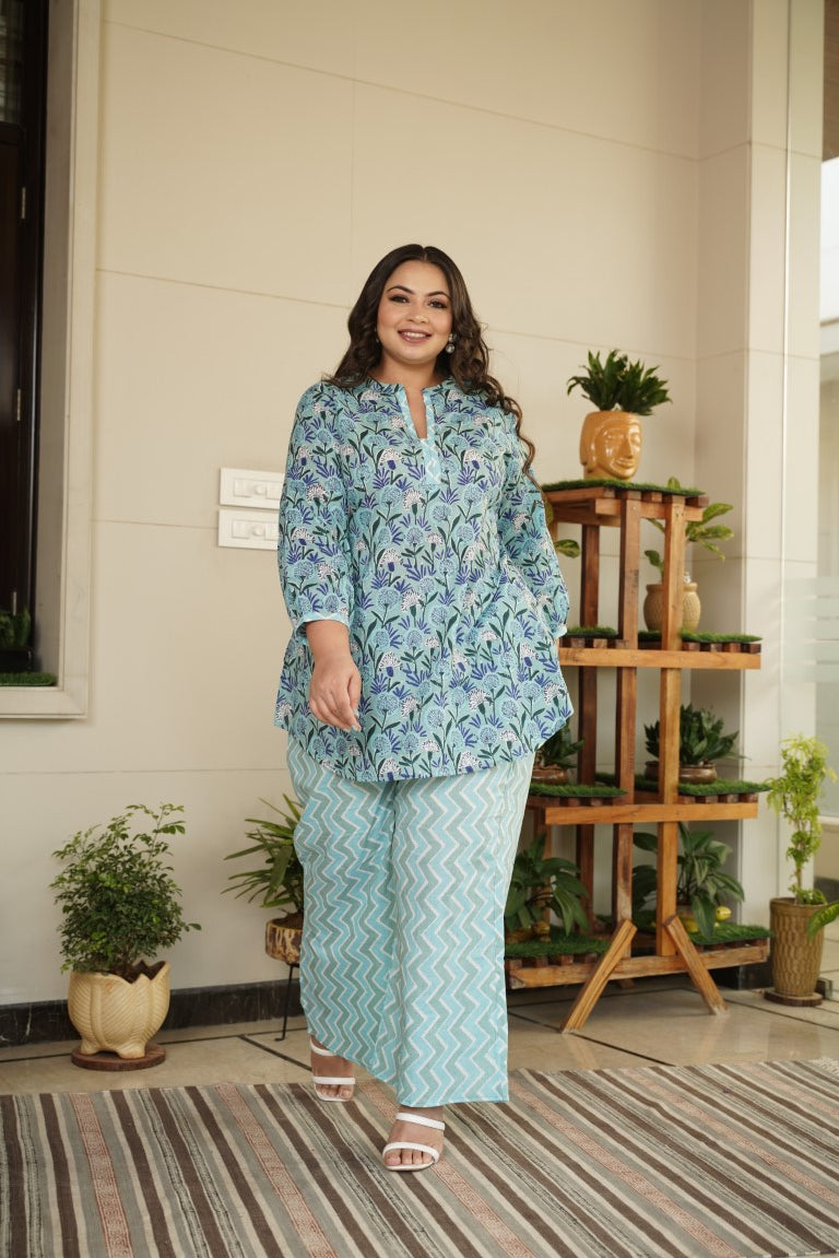 Women's Sky Blue Cotton Dress - Nangalia Ruchira