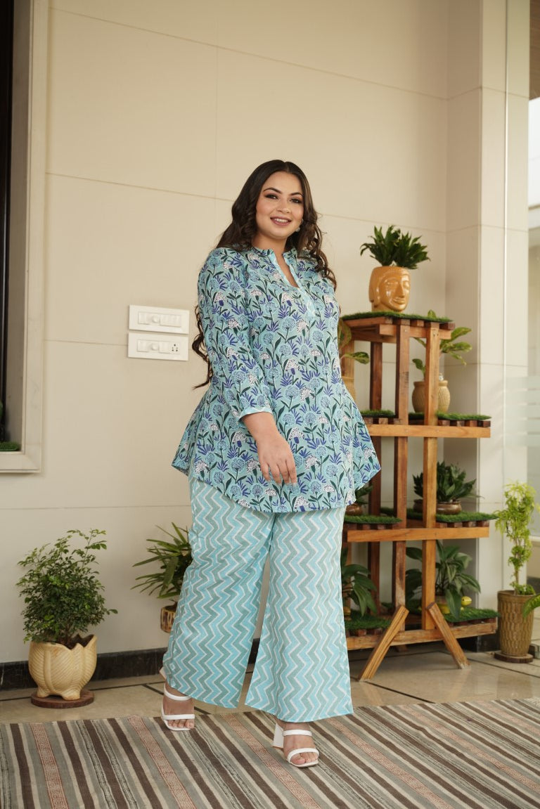 Women's Sky Blue Cotton Dress - Nangalia Ruchira
