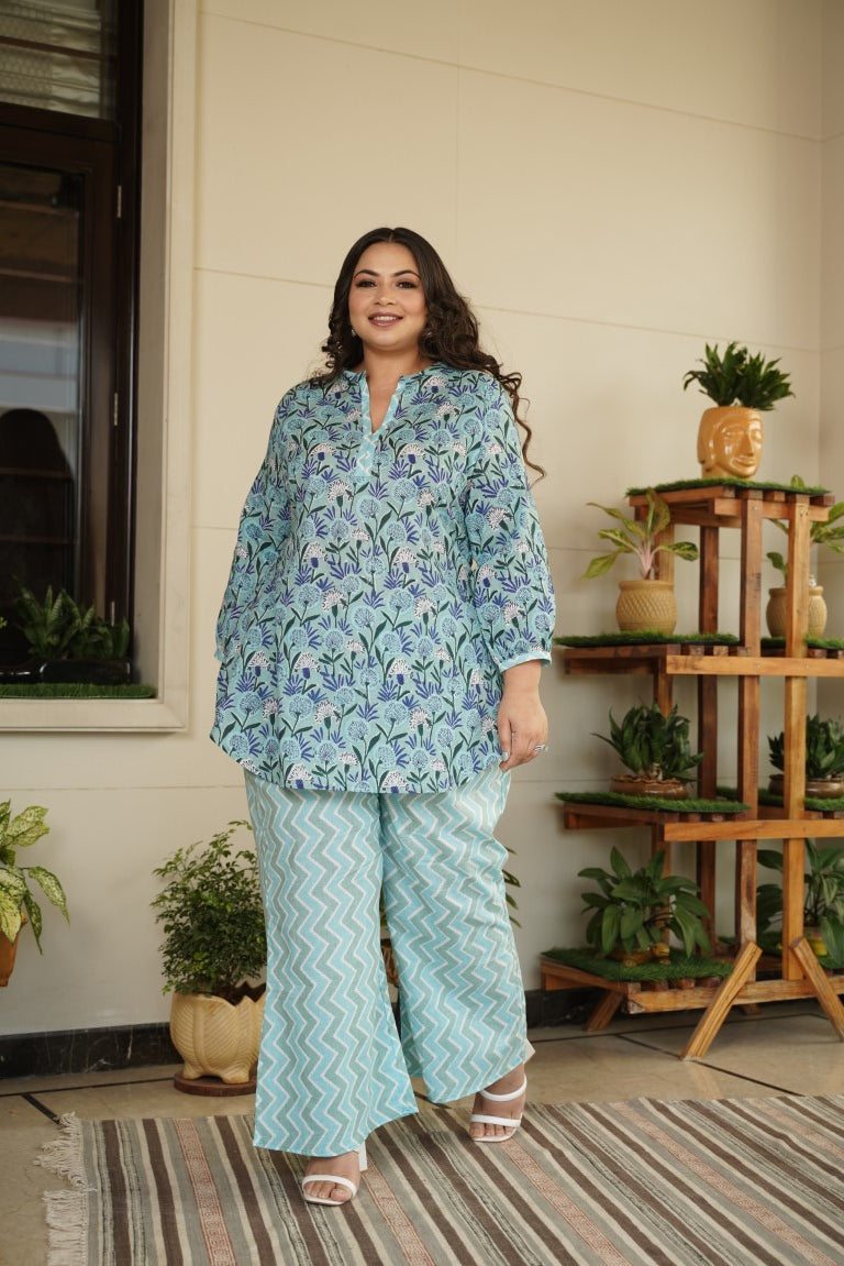 Women's Sky Blue Cotton Dress - Nangalia Ruchira