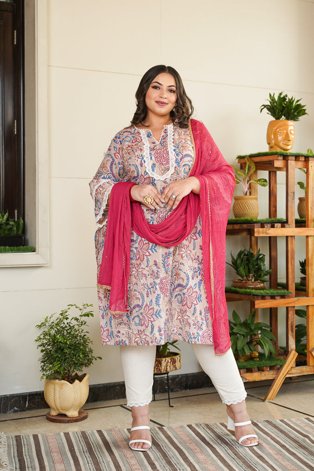 Women's Blush Lace Kurta Set - (Set Of 3) - Nangalia Ruchira