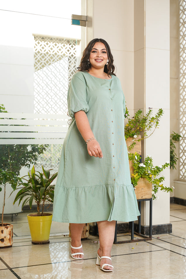 Women's Dusty Green Tiered Linen Shirt Dress - Nangalia Ruchira