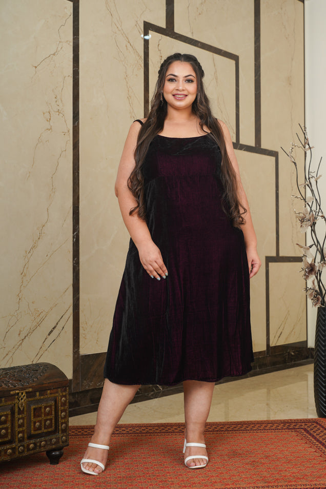 Women's Wine Velvet Strap Dress - Nangalia Ruchira