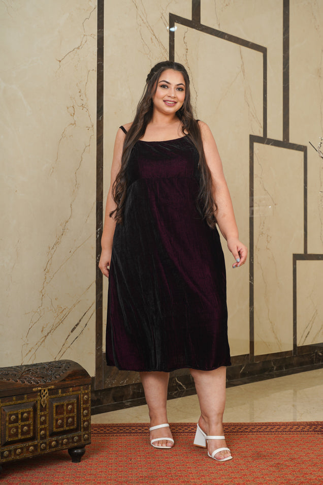 Women's Wine Velvet Strap Dress - Nangalia Ruchira