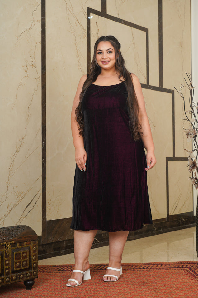 Women's Wine Velvet Strap Dress - Nangalia Ruchira