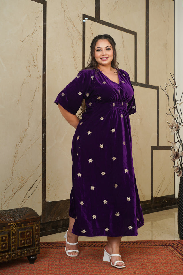 Women's Purple Velvet Embroidered Maxi - Nangalia Ruchira