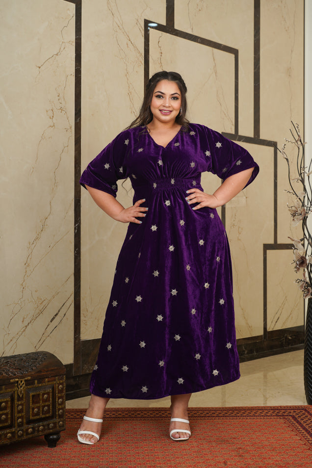 Women's Purple Velvet Embroidered Maxi - Nangalia Ruchira