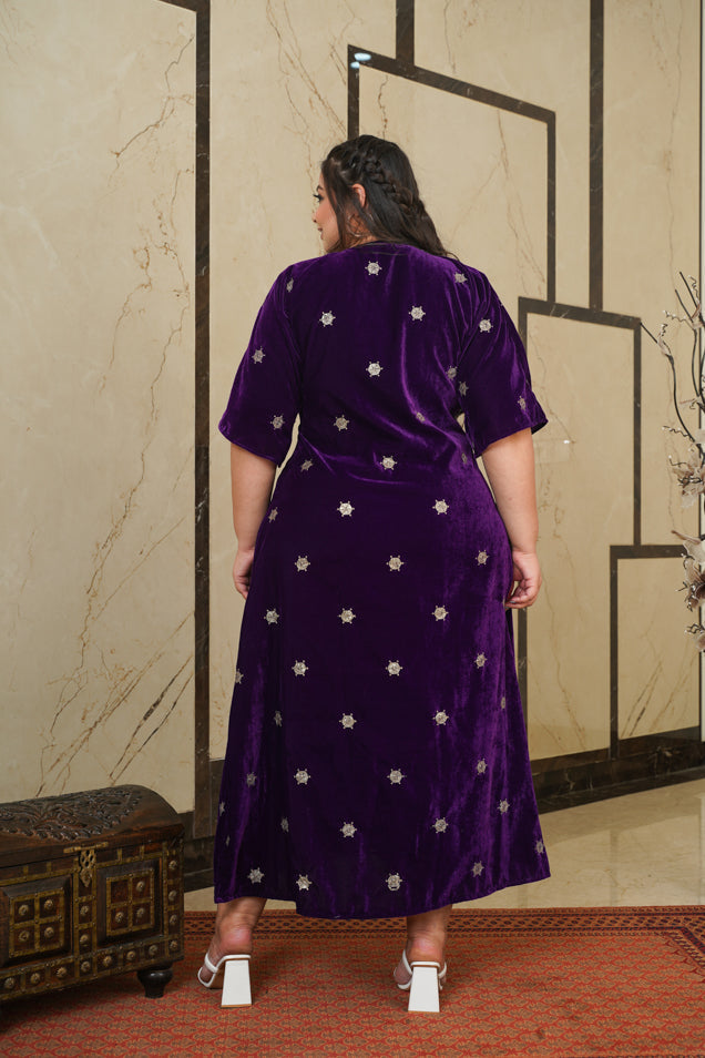 Women's Purple Velvet Embroidered Maxi - Nangalia Ruchira