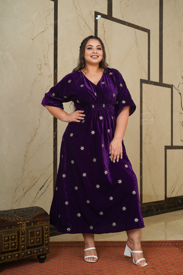 Women's Purple Velvet Embroidered Maxi - Nangalia Ruchira