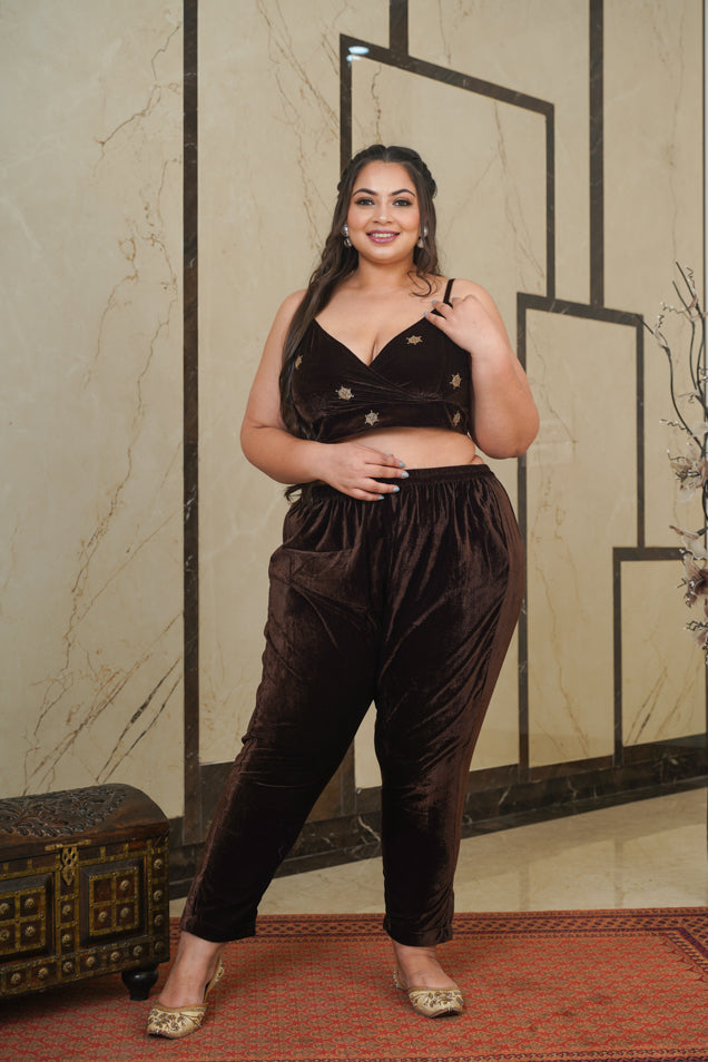 Women's Brown Velvet Gold Bralet - Nangalia Ruchira