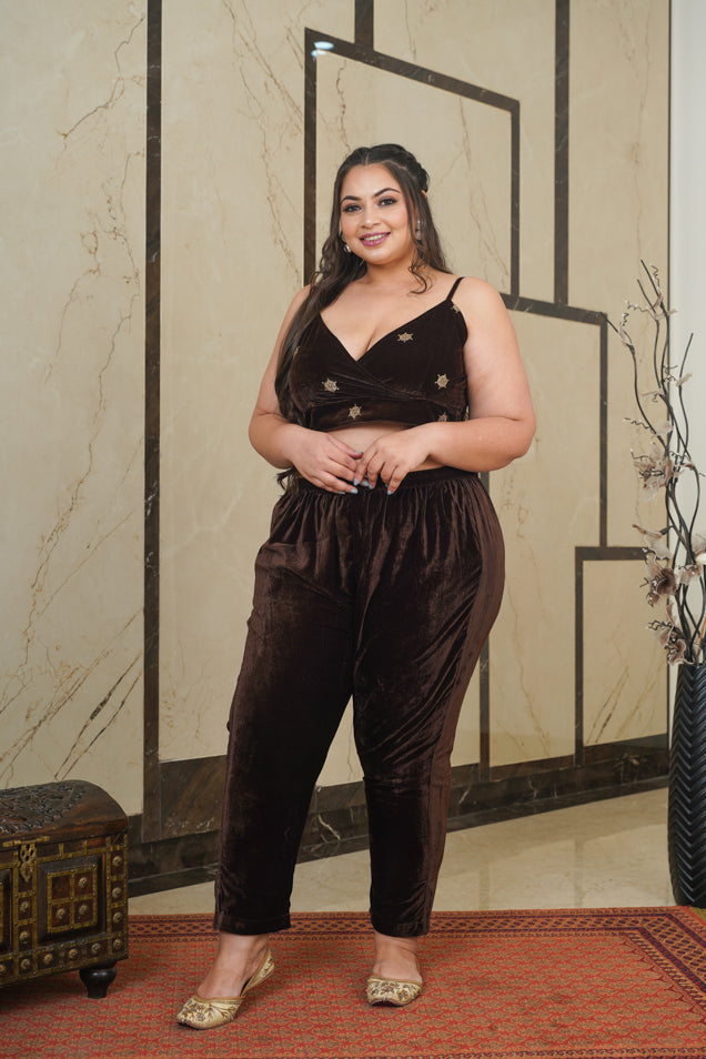 Women's Brown Velvet Gold Bralet - Nangalia Ruchira