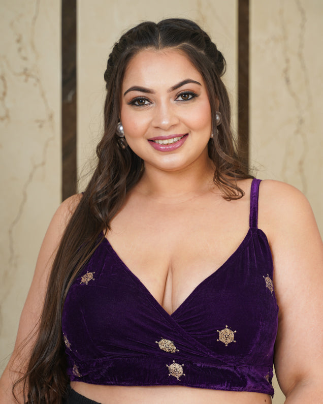 Women's Purple Velvet Gold Bralet - Nangalia Ruchira