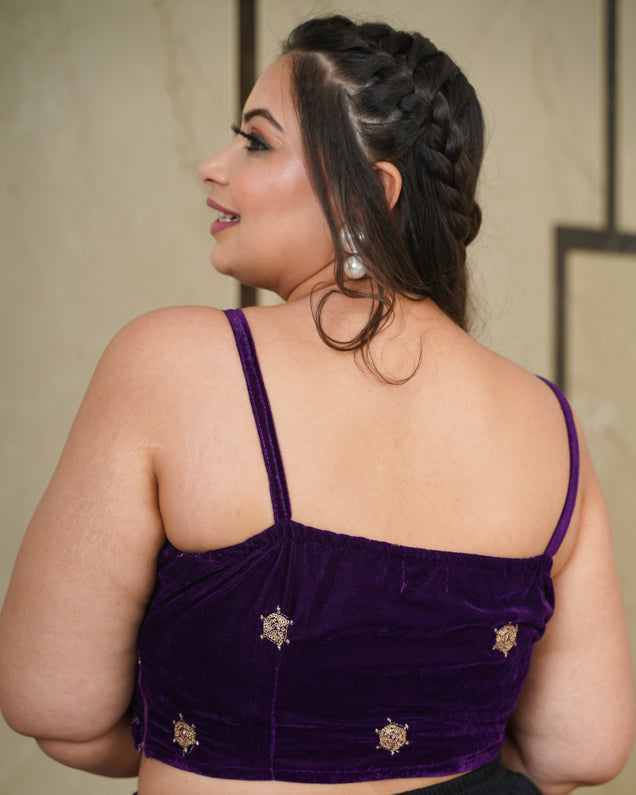 Women's Purple Velvet Gold Bralet - Nangalia Ruchira