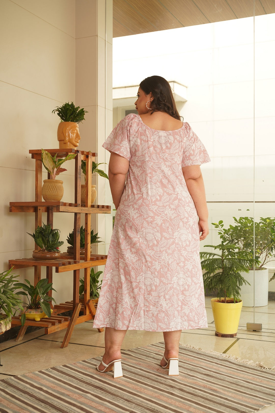 Women's Cotton Pink Floral Maxi Dress - Nangalia Ruchira
