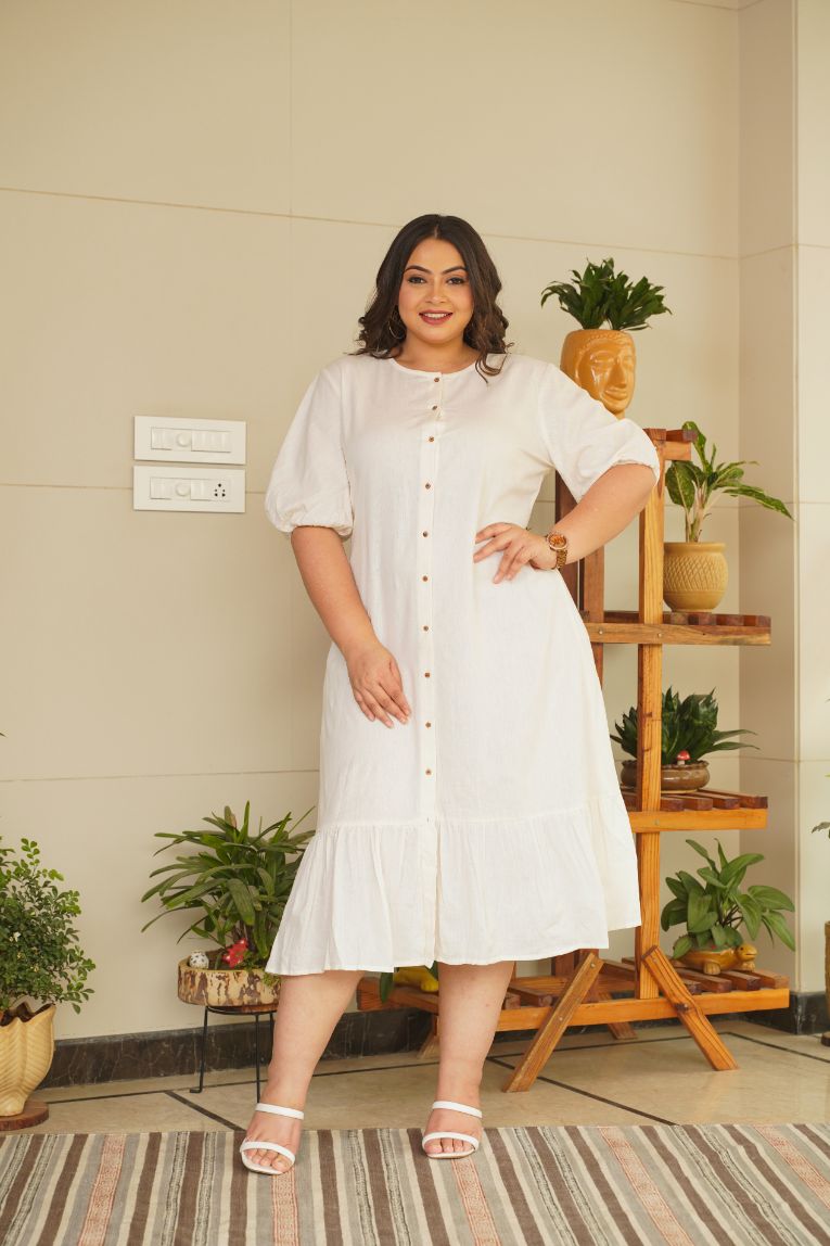 Women's Snow White Tiered Linen Shirt Dress - Nangalia Ruchira