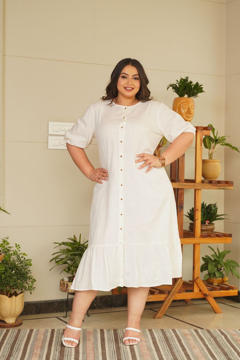 Women's Snow White Tiered Linen Shirt Dress - Nangalia Ruchira