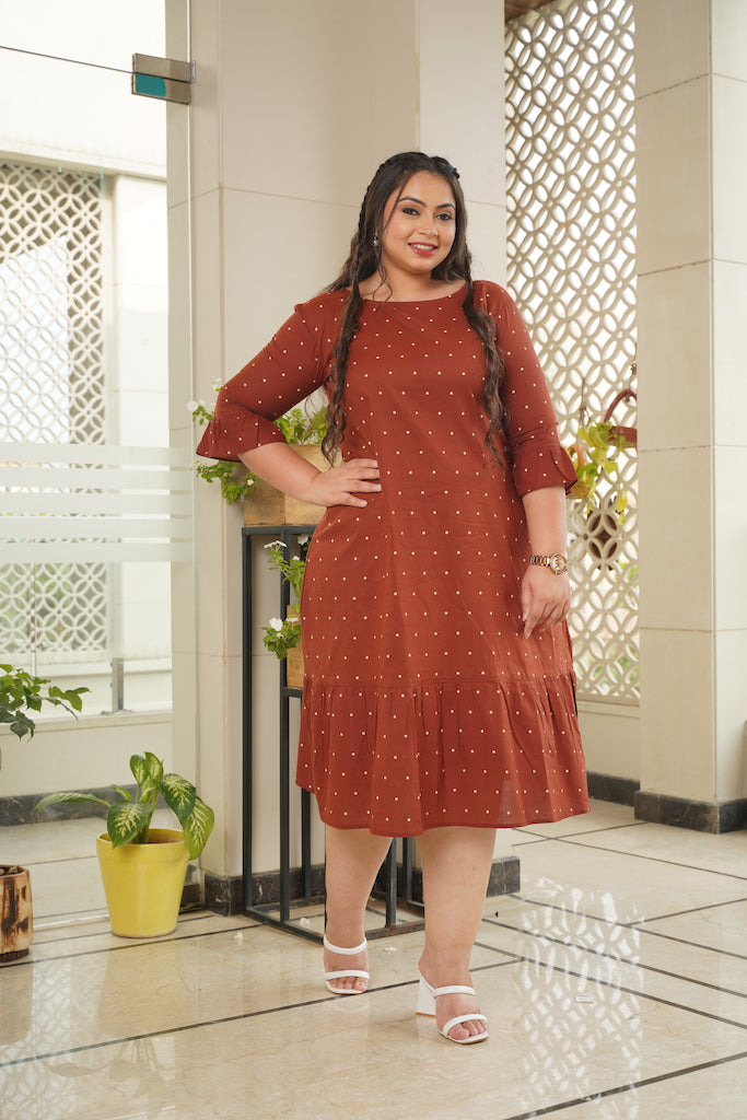 Women's Maroon Polka Tiered Maxi Dress - Nangalia Ruchira