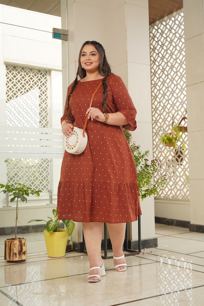 Women's Maroon Polka Tiered Maxi Dress - Nangalia Ruchira