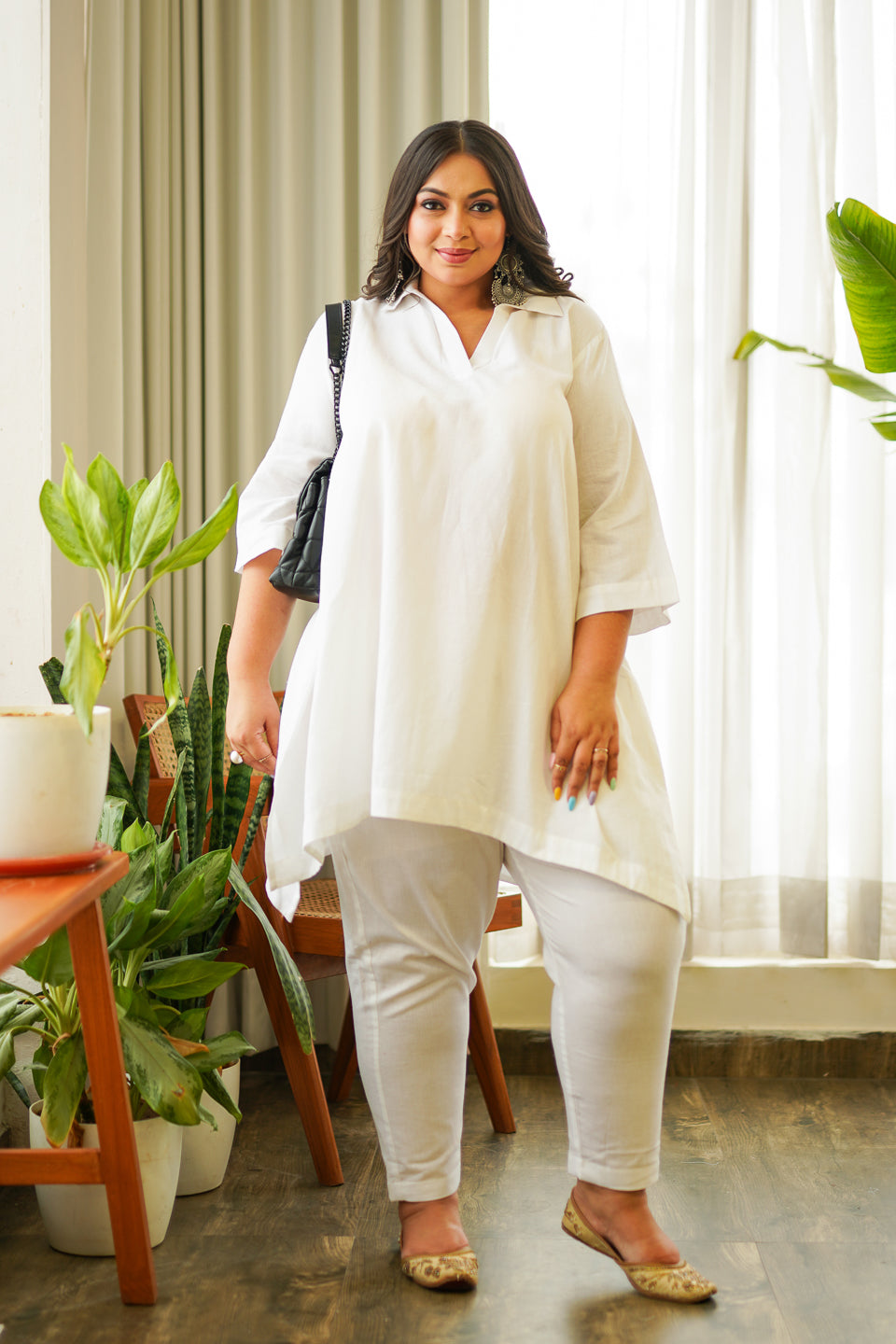Women's Ikigai White Cotton Co-Ord Set - Nangalia Ruchira