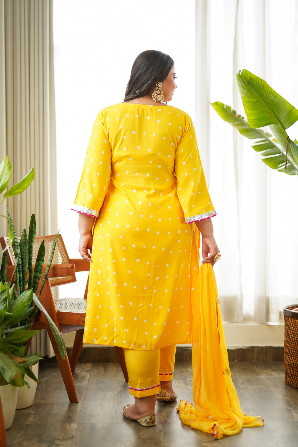 Women's Navrai Yellow Bandhani Suit Set - (Set Of 3) - Nangalia Ruchira
